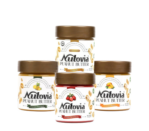 Nutovia peanut butter 100gm bundle- Unsweetened, Mango, Strawberry, Pineapple