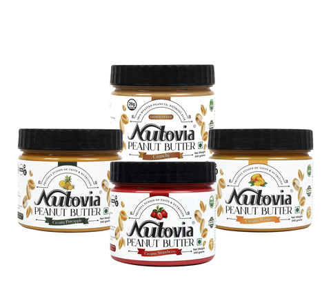 Nutovia peanut butter 340gm bundle- Unsweetened, Mango, Strawberry, Pineapple
